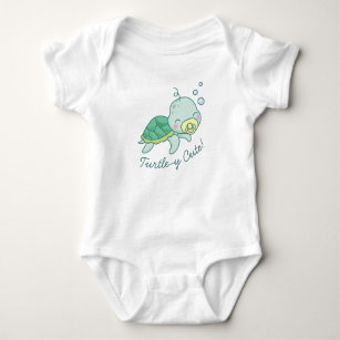 Cute Sea Turtle Baby Shower Kawaii White Baby Bodysuit