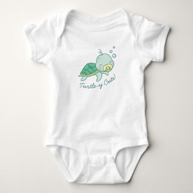 Cute Sea Turtle Baby Shower Kawaii White Bodysuit (Front)