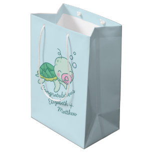 Cute Sea Turtle Baby Shower Pink Girl Medium Gift Bag
