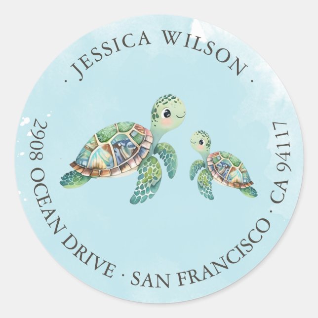 Cute Sea Turtle Baby Shower Return Address Label (Front)