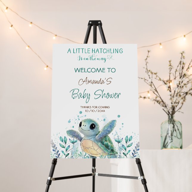 Cute Sea Turtle Baby Shower Welcome Sign (In Situ (Stand))