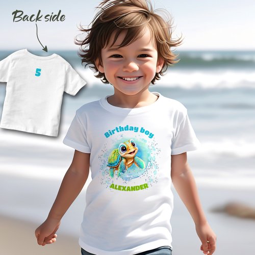 Cute Sea Turtle Birthday Boy Name Number Toddler T_shirt