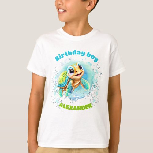 Cute Sea Turtle Birthday Boys T_Shirts