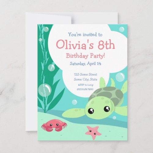 Cute Sea Turtle Birthday Invitation