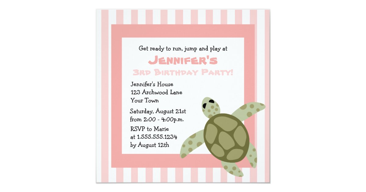 The Pink Sea Turtle Invitations 6