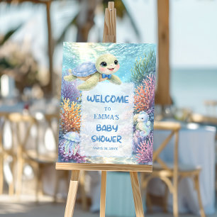 Cute Sea Turtle Boy Baby Shower Welcome Foam Board