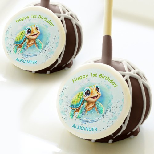 Cute Sea Turtle Boy Birthday Cake Pops