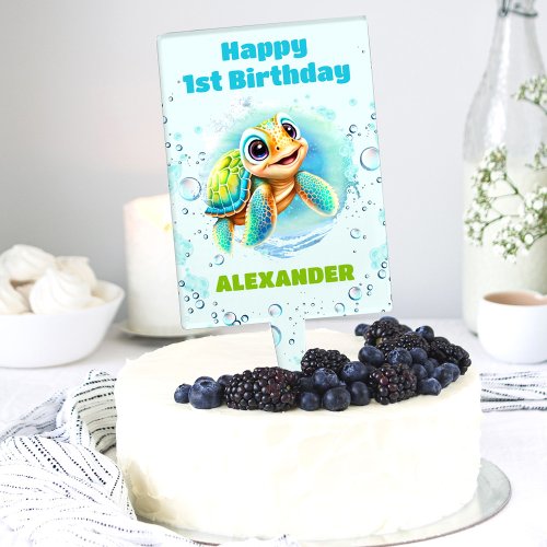Cute Sea Turtle Boy First Birthday Cake Topper