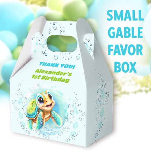 Cute Sea Turtle Boy Pool Party 1st Birthday Favor Boxes