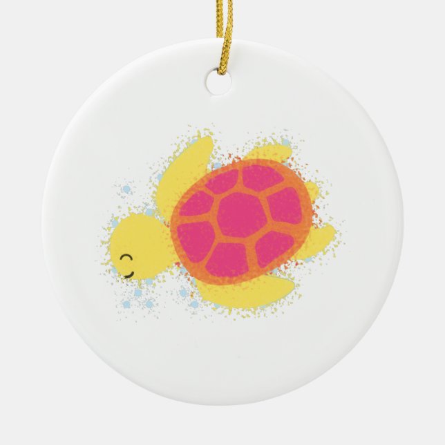 Cute Sea Turtle Ceramic Ornament (Front)