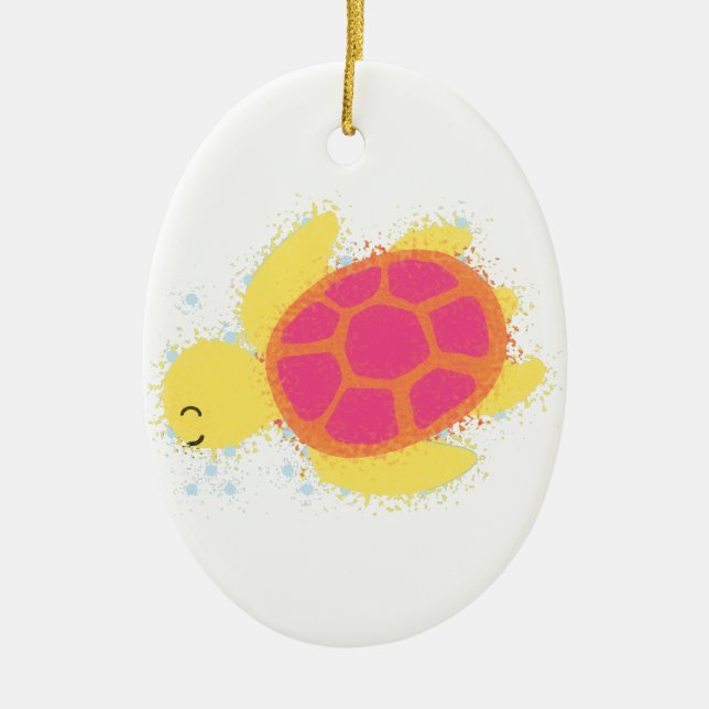 Cute Sea Turtle Ceramic Ornament (Front)