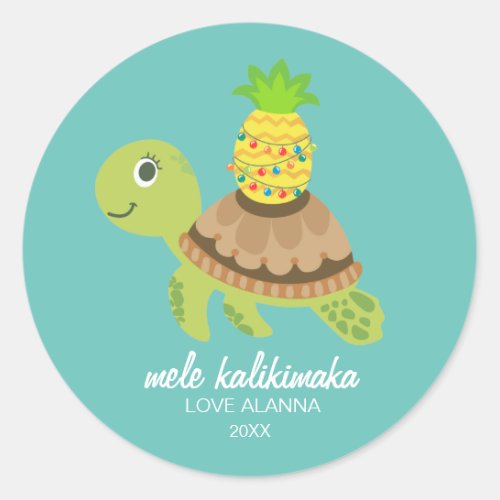 Cute Sea Turtle Christmas Classic Round Sticker