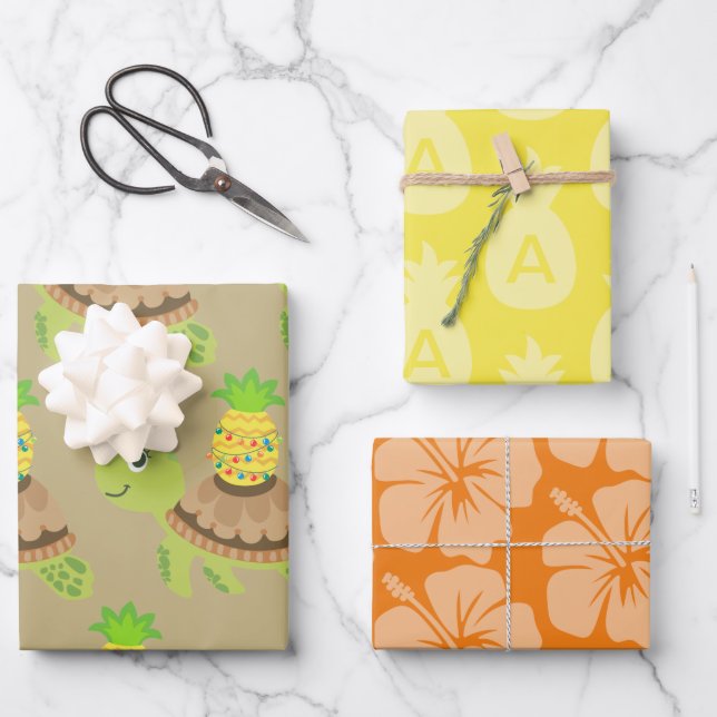 Cute Sea Turtle Christmas Wrapping Paper Sheets (Front)