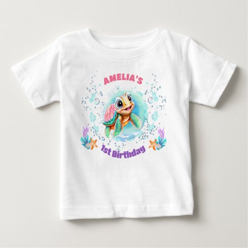 Cute Sea Turtle Colorful Girl 1st Birthday Baby T_Shirt