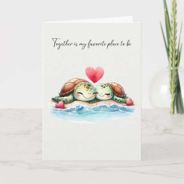 Cute Sea Turtle Couple Valentine Holiday Card (Front)