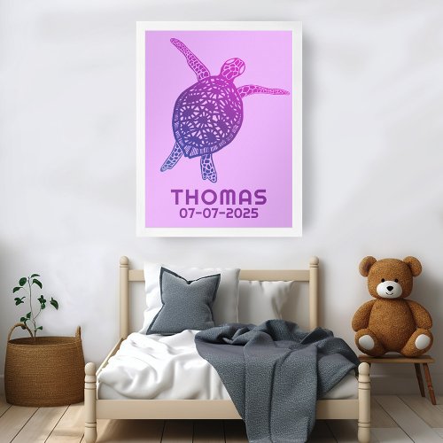 Cute Sea Turtle CUSTOM BABY NAME BIRTHDAY Art Poster