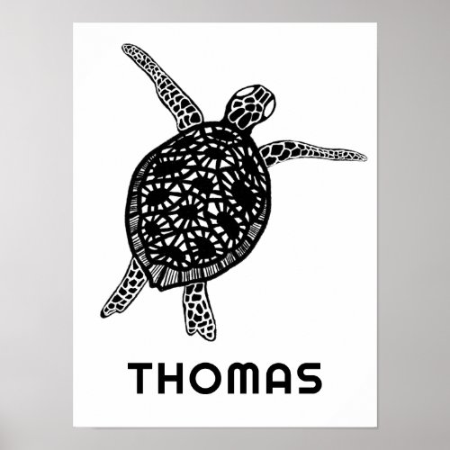 Cute Sea Turtle CUSTOMIZABLE BABY NAME Art Poster