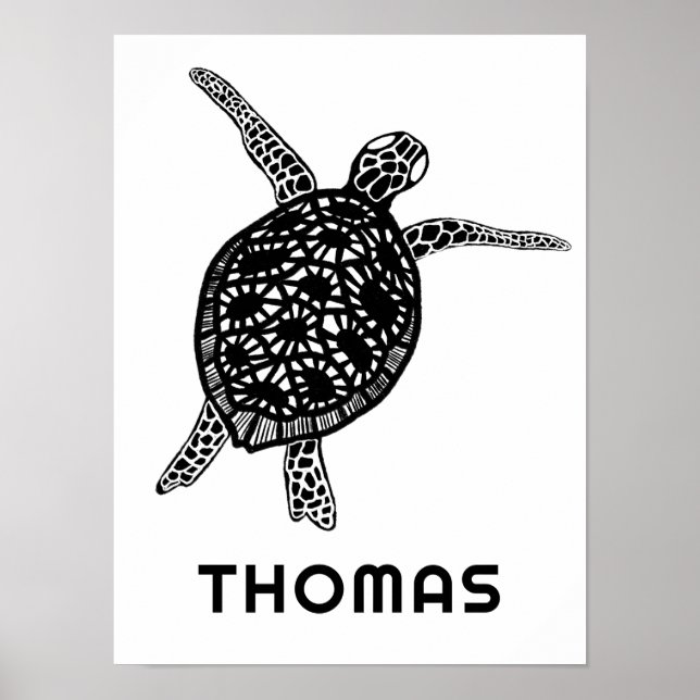Cute Sea Turtle CUSTOMIZABLE BABY NAME Art Poster (Front)