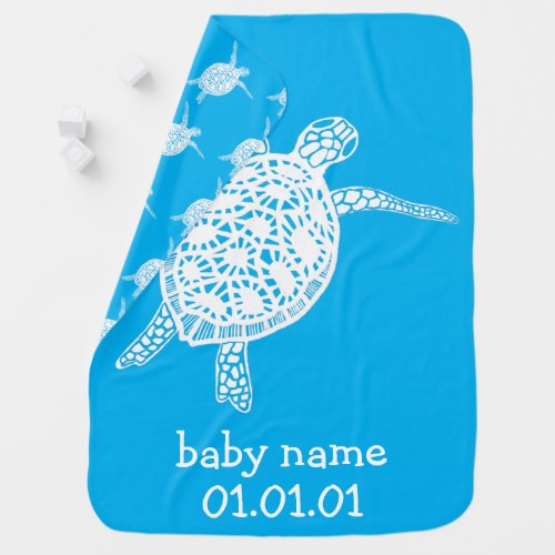 Cute Sea Turtle CUSTOMIZABLE Baby Name Birthday Baby Blanket
