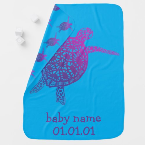 Cute Sea Turtle CUSTOMIZABLE Baby Name Birthday Baby Blanket