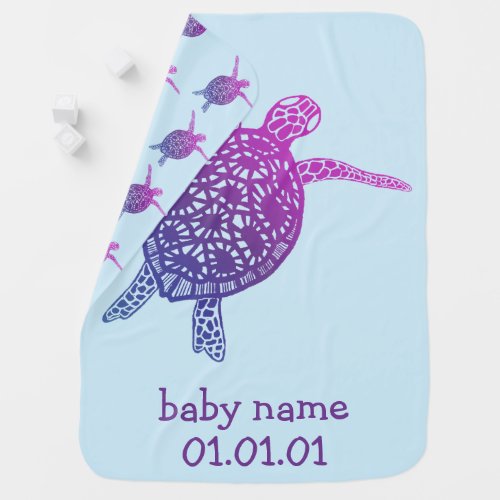 Cute Sea Turtle CUSTOMIZABLE Baby Name Birthday Baby Blanket