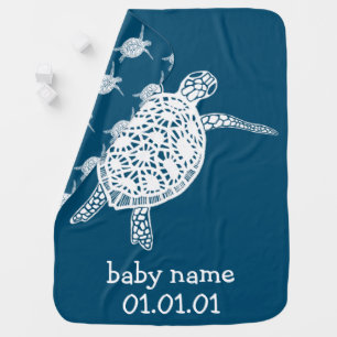 Cute Sea Turtle CUSTOMIZABLE Baby Name Birthday Blanket