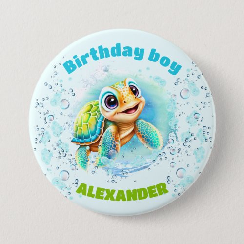 Cute Sea Turtle for Boys Birthday Button