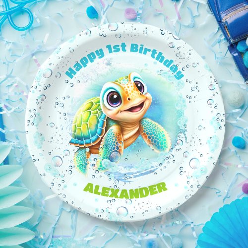 Cute Sea Turtle for Boys First Birthday Paper Plates