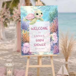 Cute Sea Turtle Girl Baby Shower Welcome Foam Board