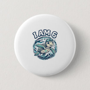 Cute Sea Turtle I Am 6 Birthday Vintage Shirt Desi Button