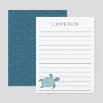 Cute Sea Turtle in Blue Personalized Kids Lined   Note Card