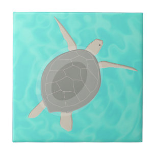 Cute Sea Turtle in Ocean Ceramic Tile
