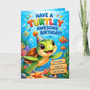 Cute Sea Turtle Kids Birthday - Turley Awesome Card