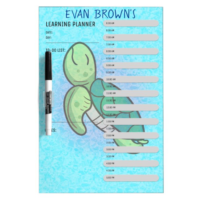 Cute Sea Turtle Learning Planner School Schedule Dry Erase Board (Front)