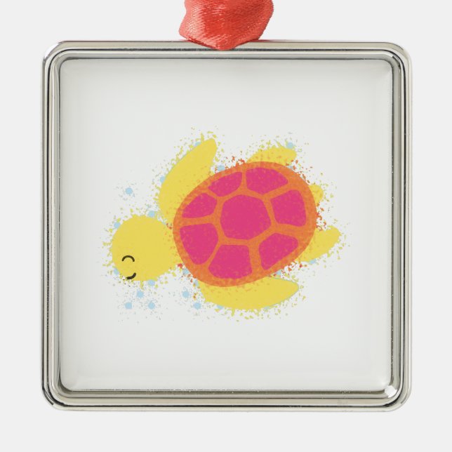 Cute Sea Turtle Metal Ornament (Front)
