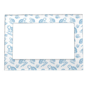 Cute Sea Turtle Nautical Doodle Pattern Magnetic Frame