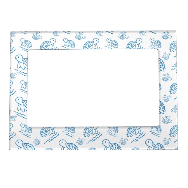 Cute Sea Turtle Nautical Doodle Pattern Magnetic Frame (Front)