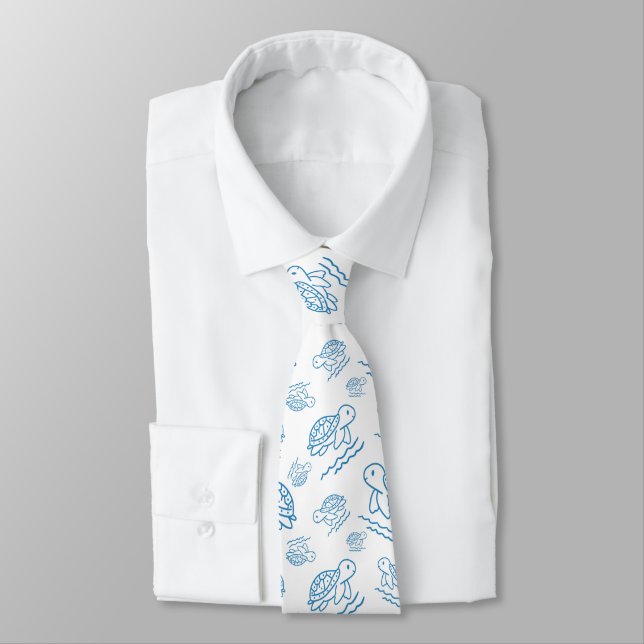 Cute Sea Turtle Nautical Doodle Pattern Neck Tie (Tied)