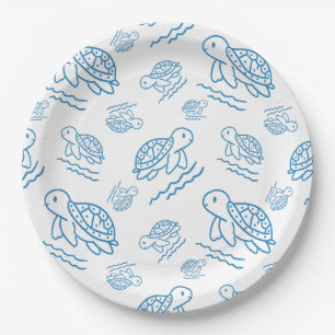 Cute Sea Turtle Nautical Doodle Pattern Paper Plates