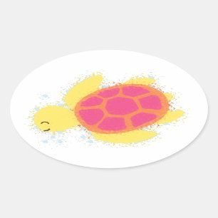 Cute Sea Turtle Oval Sticker