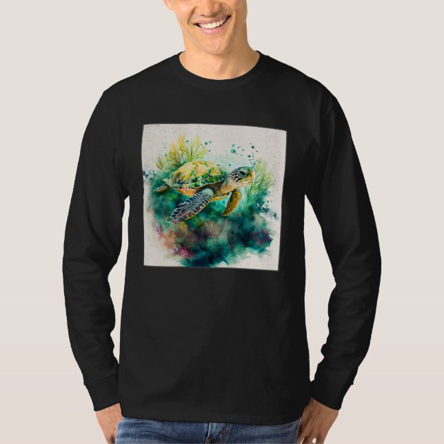 Cute Sea Turtle Paint Splatter Illustration Colorf T-Shirt (Front)