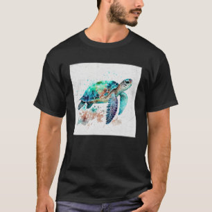 Cute Sea Turtle Paint Splatter Illustration Colorf T-Shirt