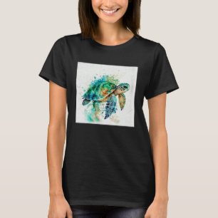 Cute Sea Turtle Paint Splatter Illustration Colorf T-Shirt