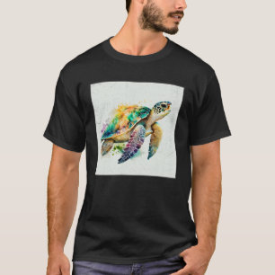 Cute Sea Turtle Paint Splatter Illustration Colorf T-Shirt