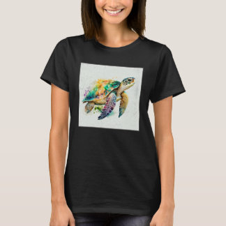 Cute Sea Turtle Paint Splatter Illustration Colorf T-Shirt
