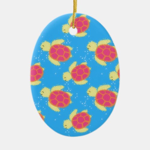 Cute Sea Turtle Pattern Ceramic Ornament