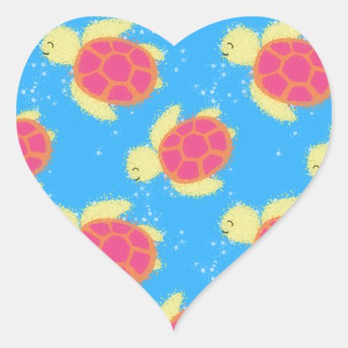 Cute Sea Turtle Pattern Heart Sticker