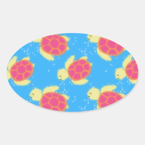 Cute Sea Turtle Pattern Oval Sticker