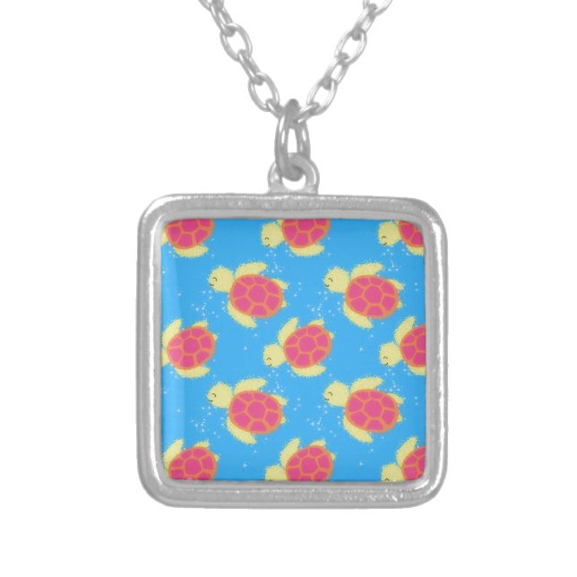 Cute Sea Turtle Pattern Silver Plated Necklace (Front)