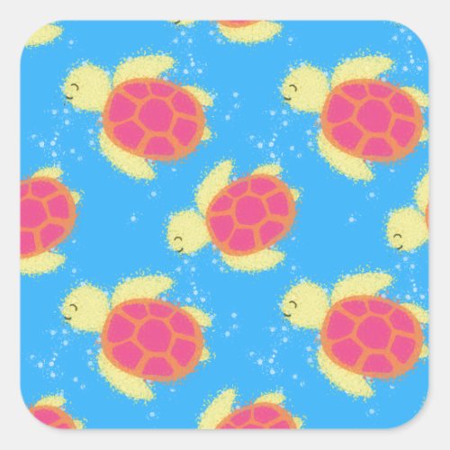 Cute Sea Turtle Pattern Square Sticker